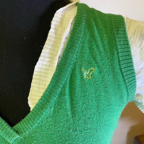 Vintage Y2K American Eagle Green Preppy Sweater Vest XS + Layering Cardigan XS - Picture 6 of 16